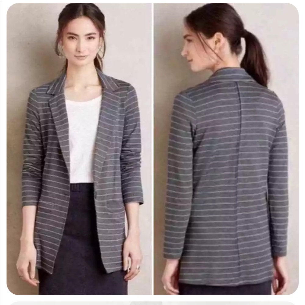 Anthropologie DOLAN Left Coast Women’s Striped Blazer Jacket XS‎ Gray White Knit